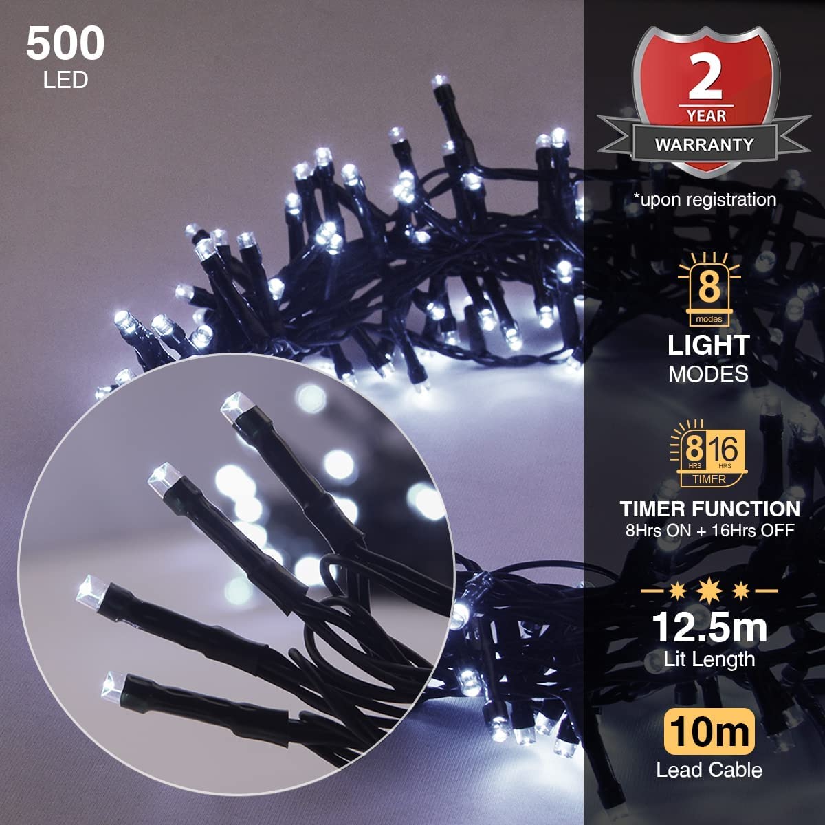 500 Αδιάβροχα εξωτερικά/εσωτερικά LED χριστουγεννιάτικα λαμπάκια cold white