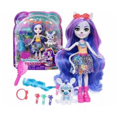 Κούκλα Mattel Enchantimals Μακριά Μαλλιά Zermirah Zebra και Grainy με αξεσουάρ και βουρτσάκι.