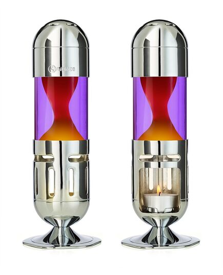 Mathmos - Κηροπήγιο Lava Lamp Pod Candle - Μωβ / Πορτοκαλί - Μπροστά και πίσω όψη