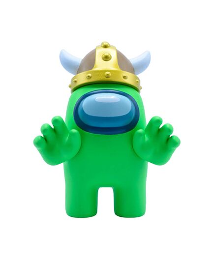 Συλλεκτική φιγούρα Among Us Green Viking σε λευκό φόντο και μπροστινή λήψη.