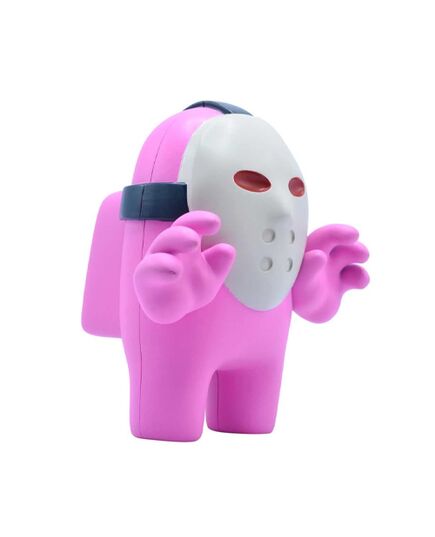 Συλλεκτική φιγούρα Among Us Pink Mask σε λευκό φόντο και σε λήψη 3/4.