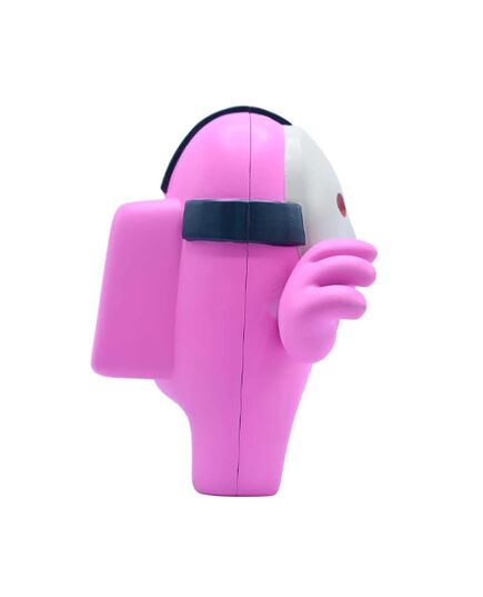 Συλλεκτική φιγούρα Among Us Pink Mask σε λευκό φόντο και πλαϊνή λήψη.
