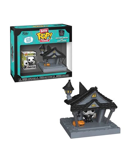 Μίνι φιγούρα Funko Bitty Bop! Towns Jack Skellington και Jack's House με κουτί συσκευασίας.