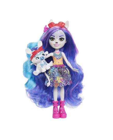 Κούκλα Mattel Enchantimals Μακριά Μαλλιά : Glam Party - Zebra σε λευκό φόντο.