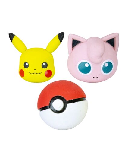 3D γόμες Pokémon με σχέδιο Pikachu, Pokeball και Jigglypuff.