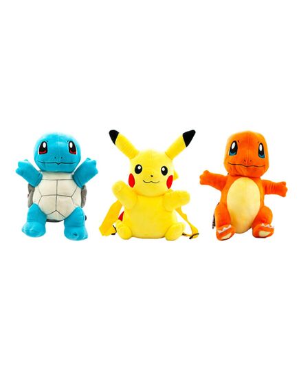 3D Λούτρινο Σακίδιο Πλάτης Pokémon διαθέσιμο σε σχέδιο Pikachu, Charmander και Squirtle.