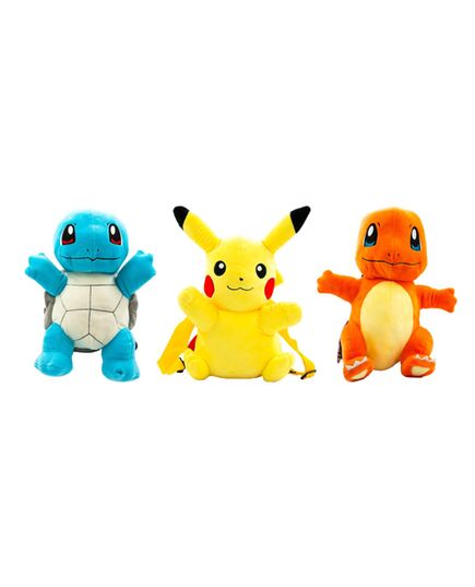 3D Λούτρινο Σακίδιο Πλάτης Pokémon διαθέσιμο σε σχέδιο Pikachu, Charmander και Squirtle.