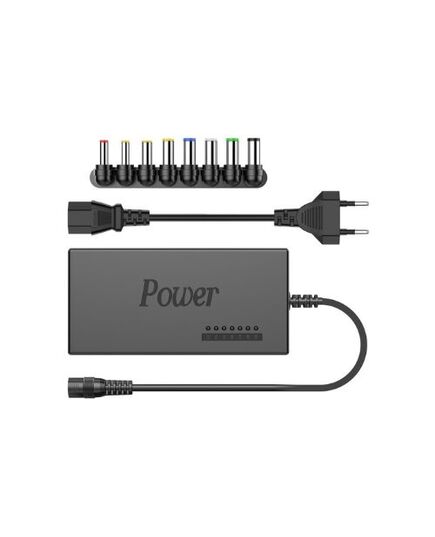 Techancy Universal Laptop Power Adapter με 8 Διαφορετικά Βύσματα σε λευκό φόντο.