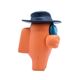 Συλλεκτική φιγούρα Among Us Orange Fedora σε λευκό φόντο και πλαϊνή λήψη.